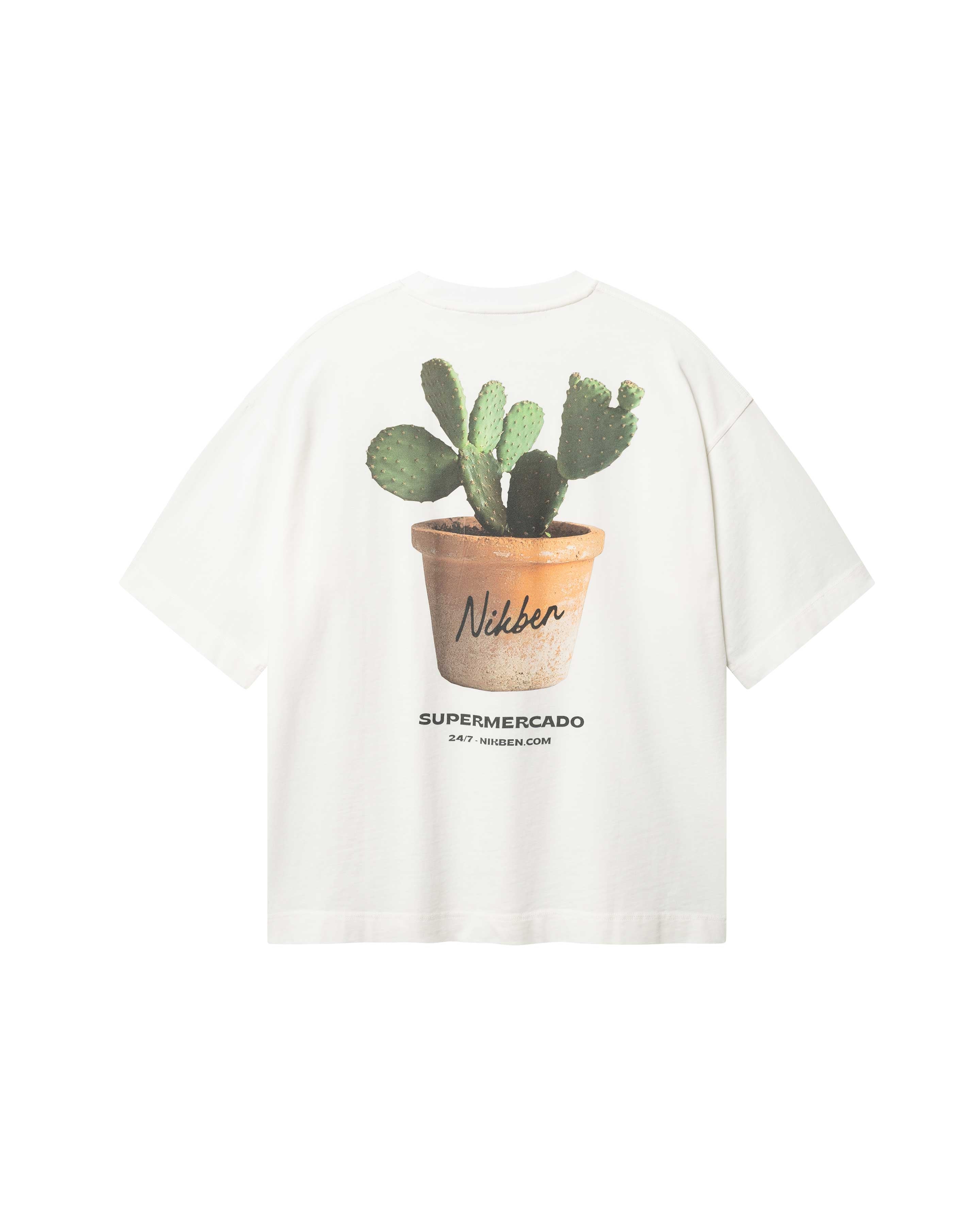 White T-shirt with realistic cactus print on the back