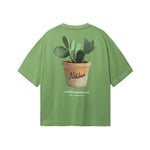 Green T-shirt with realistic cactus print on the back