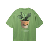 Green T-shirt with realistic cactus print on the back