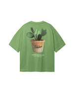 Green T-shirt with realistic cactus print on the back
