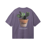 Purple T-shirt with realistic cactus print on the back