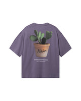 Purple T-shirt with realistic cactus print on the back