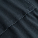 Closeup view of arm stitchings on black T-shirt