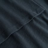 Closeup view of arm stitchings on black T-shirt