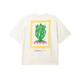 Cream colored T-shirt with "NIKBEN HERMANOS" text and green, yellow and pink cactus print on the back 
