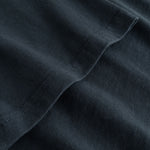 Closeup view of arm stitchings on black T-shirt
