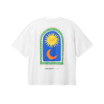 White T-shirt with "Nikben California" text and multicolored print on the back