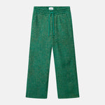 Green patterned pants with a drawstring