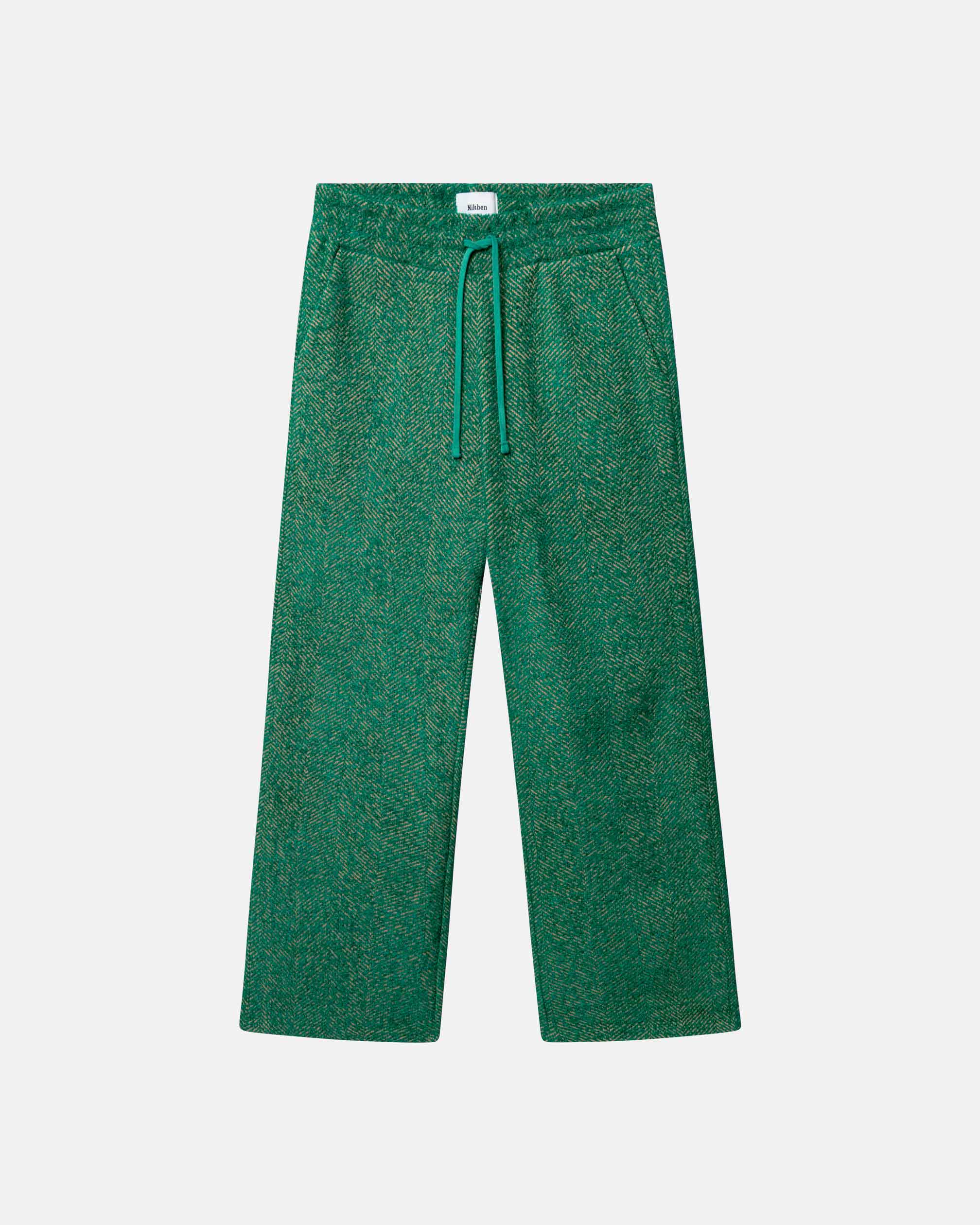 Green patterned pants with a drawstring