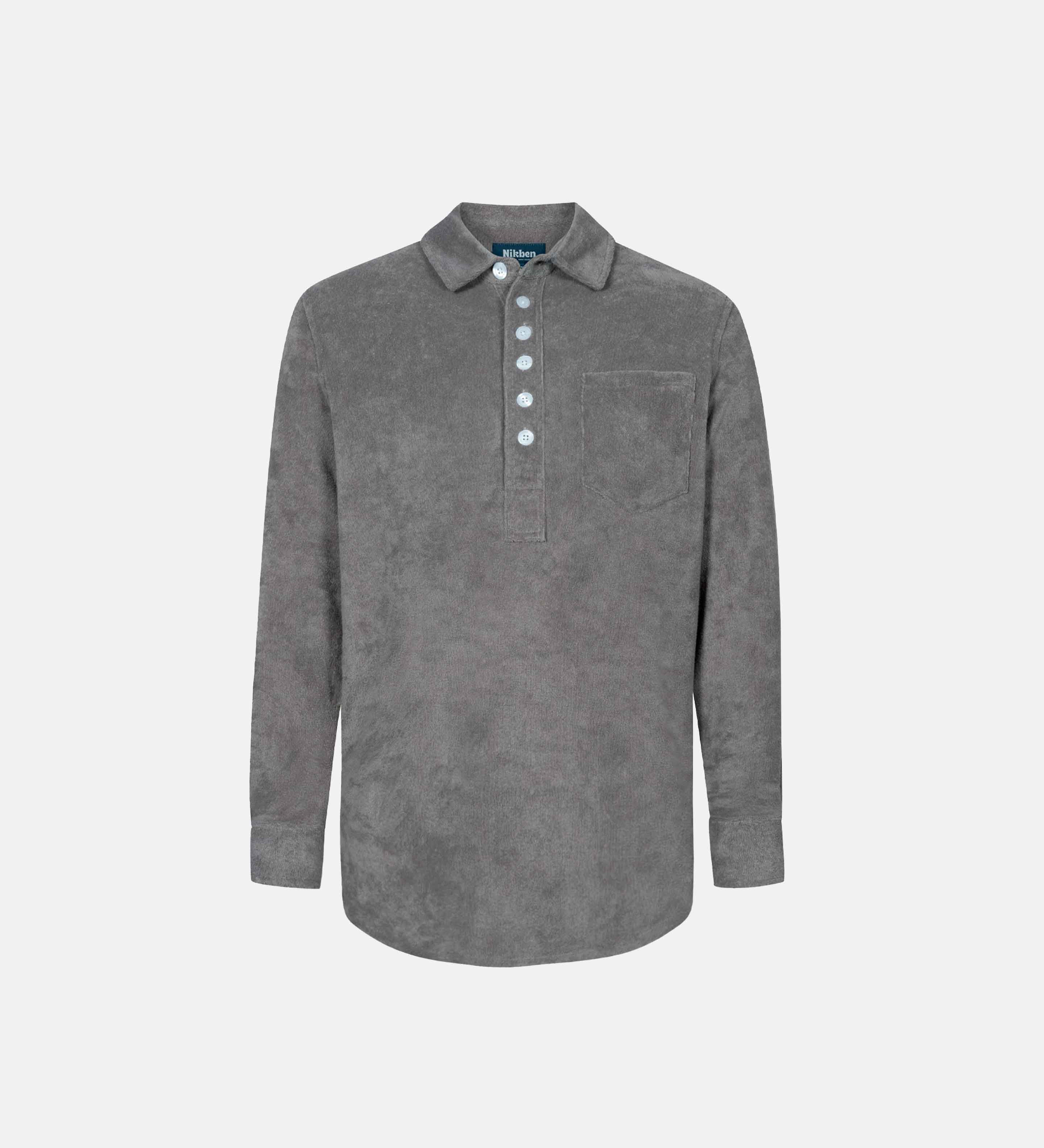 Long sleeve shirt in grey Terry toweling fabric with white buttons