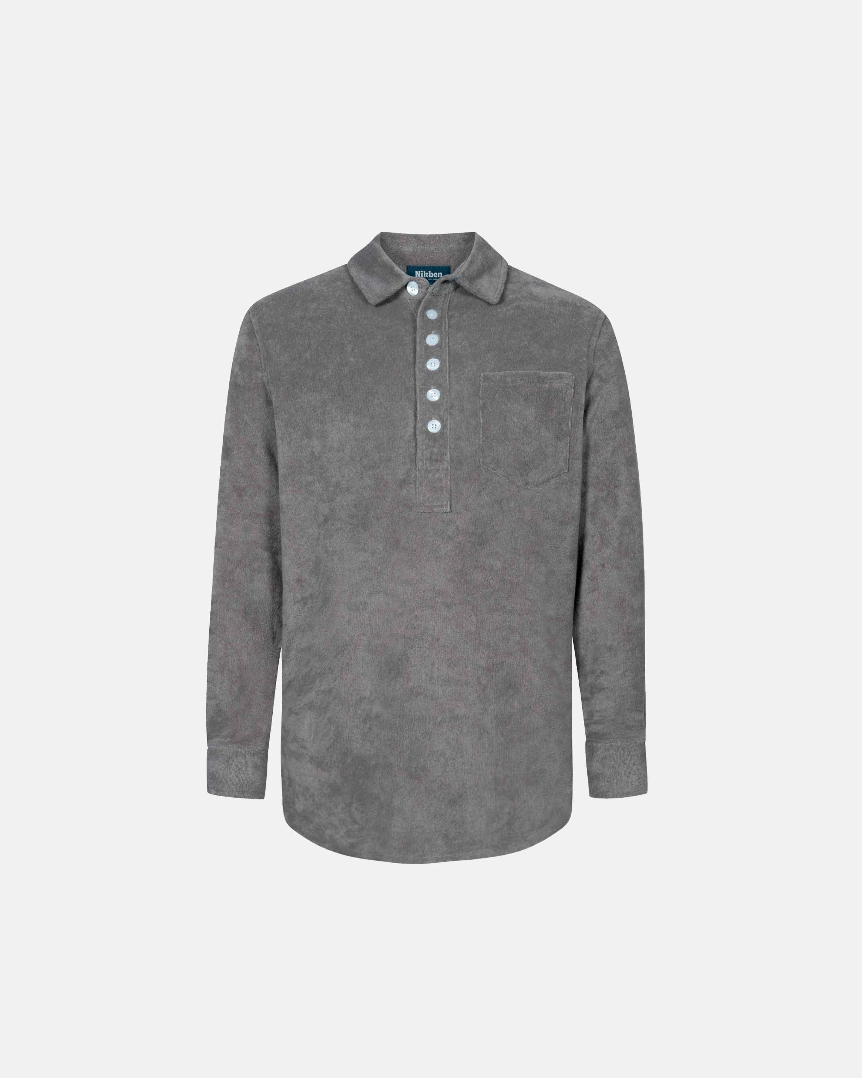 Long sleeve shirt in grey Terry toweling fabric with white buttons