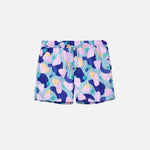Mid length multicolor swim trunks with logo and drawstring