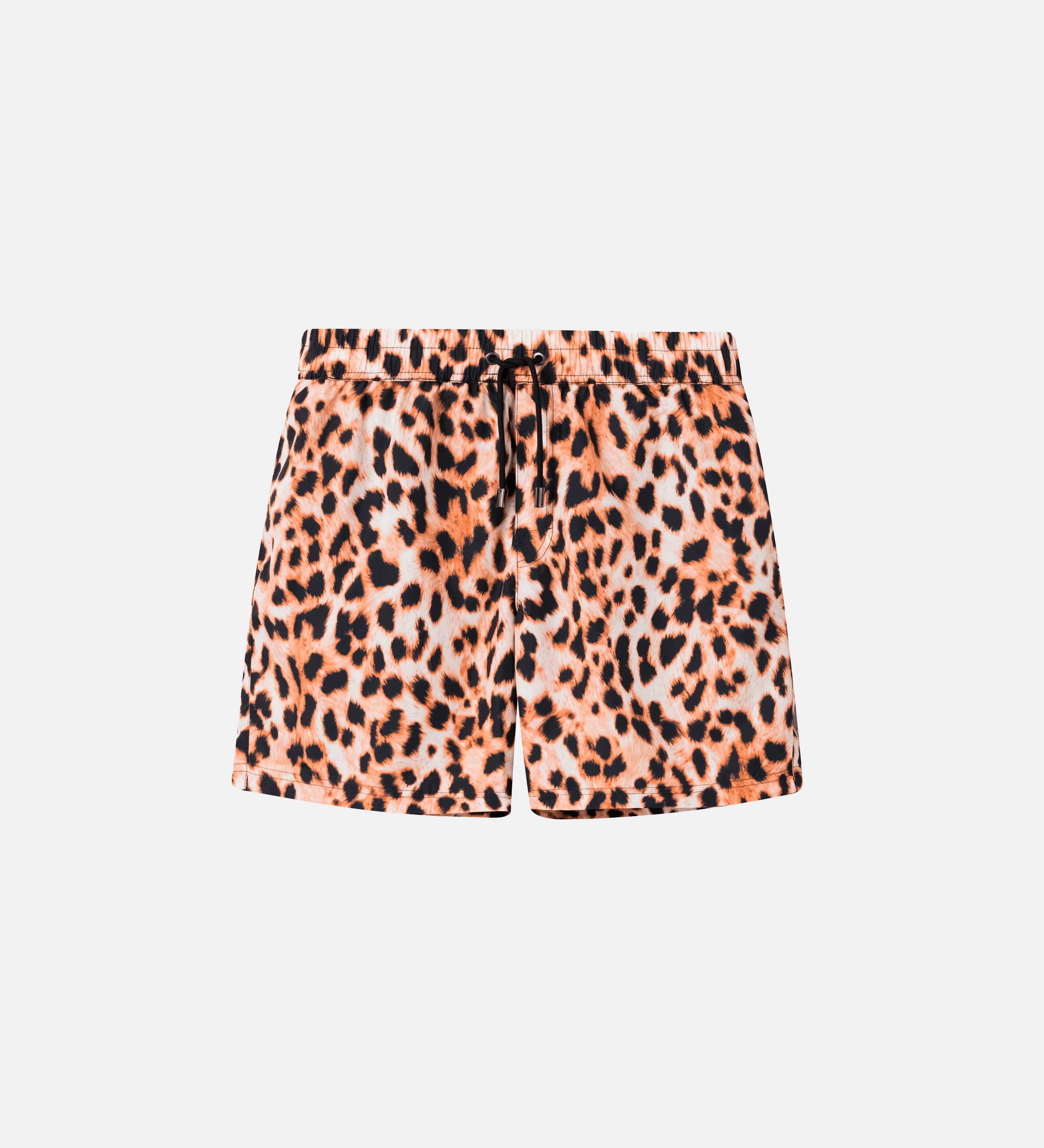 Leopard printed extended-length swim trunks