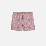 Multicolor mid-length swim trunks with logo and drawstring