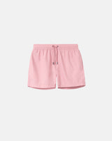 Pink swim trunks. Mid length with drawstring and two side pockets.