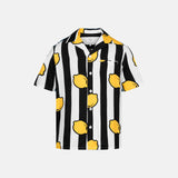 Black-white striped short sleeve vacation shirt with lemons