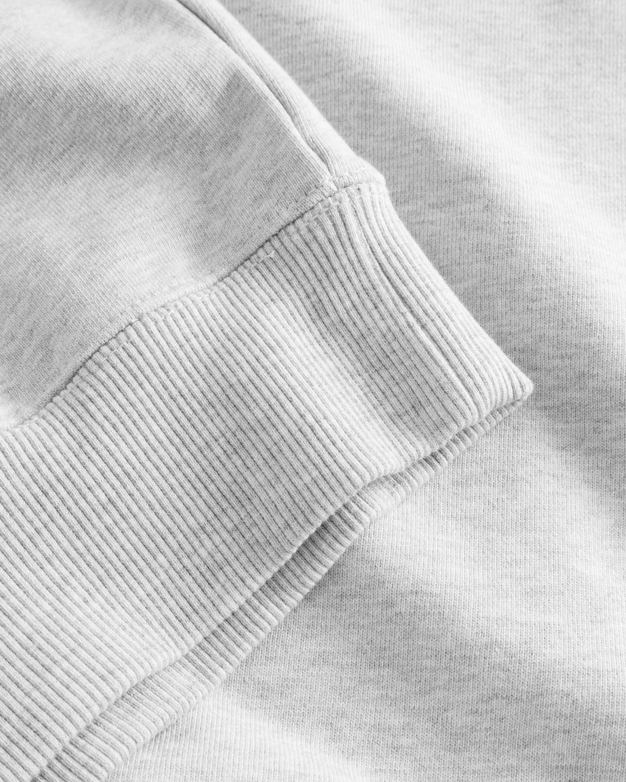 Close-up of ribbed cuffs on a grey sweatshirt.
