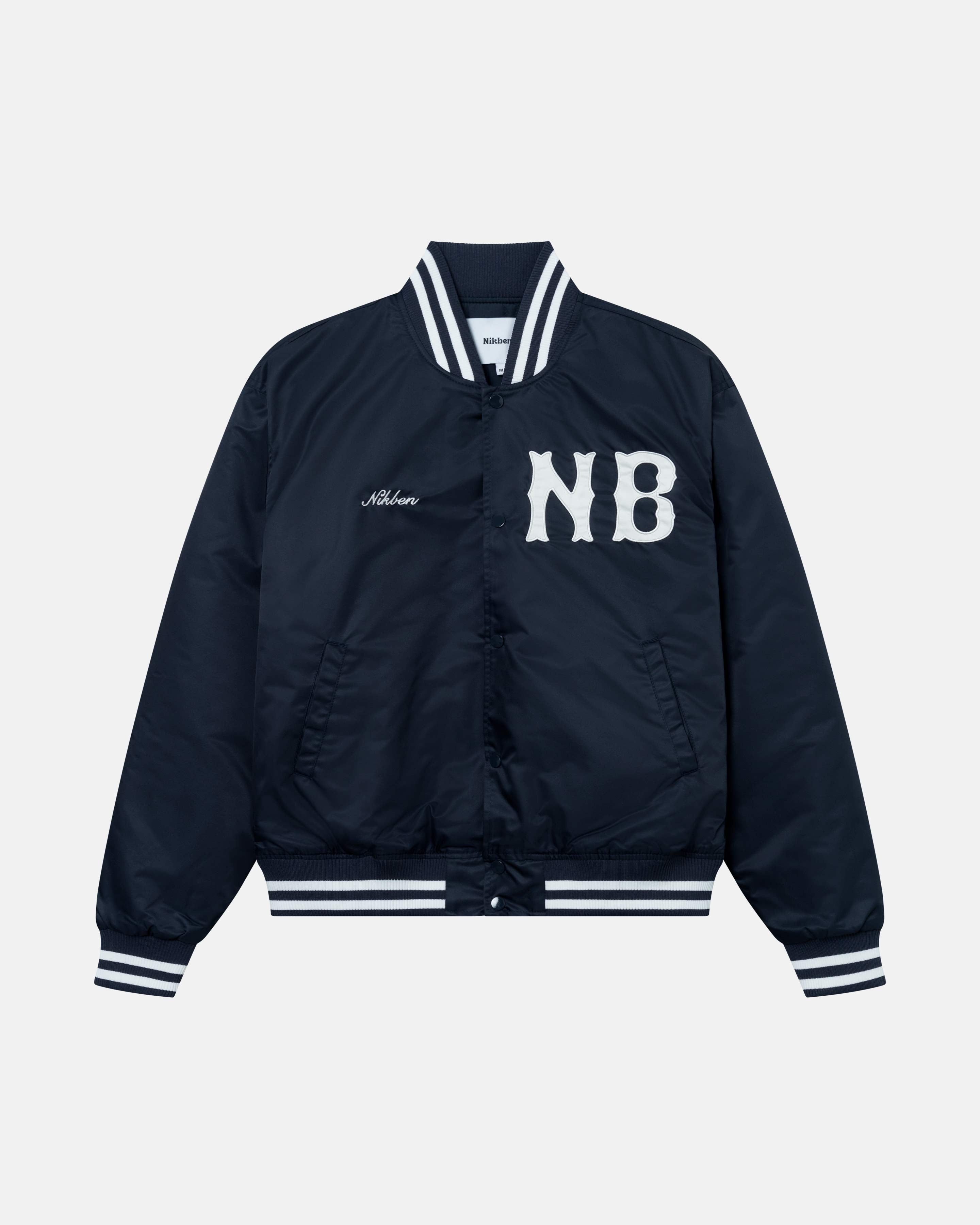 Navy Blue 80s style baseball jacket with embroidered 