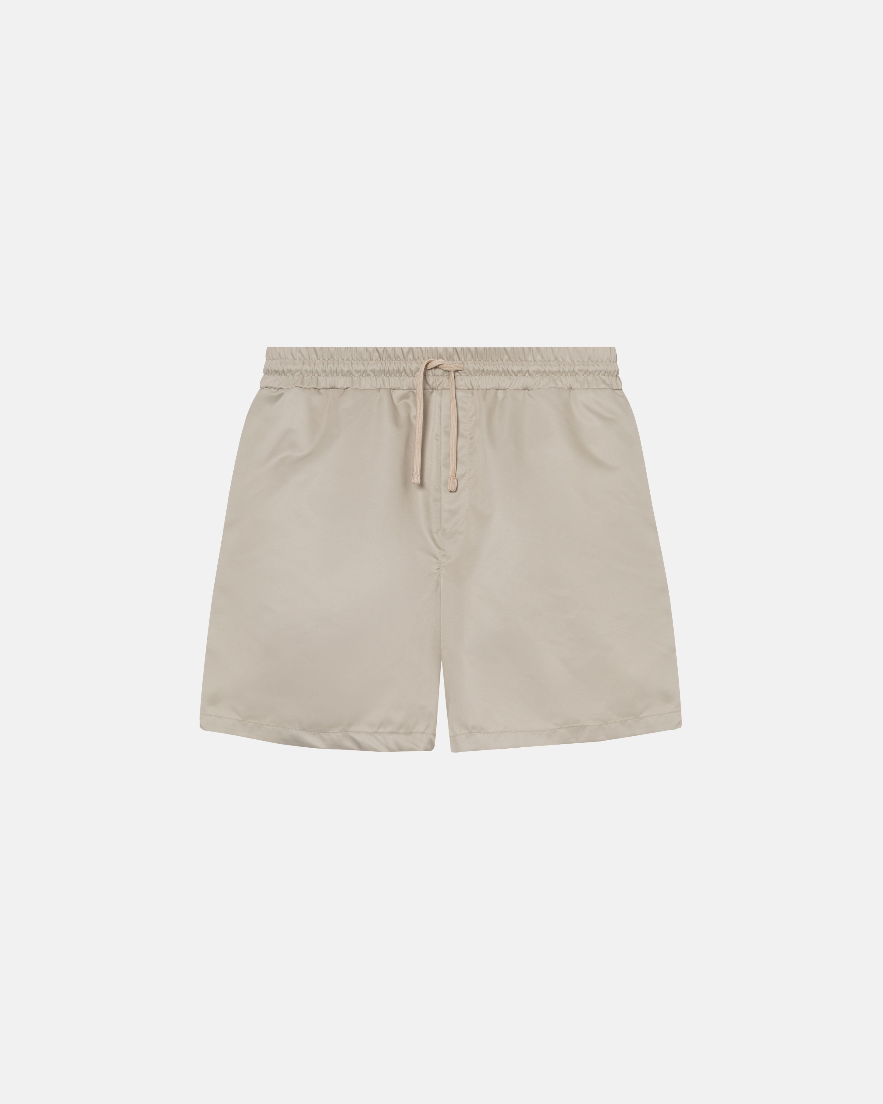 Beige polyester shorts with drawstrings