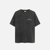 Washed black t-shirt with purple puffy "Nikben" logo in the chest.