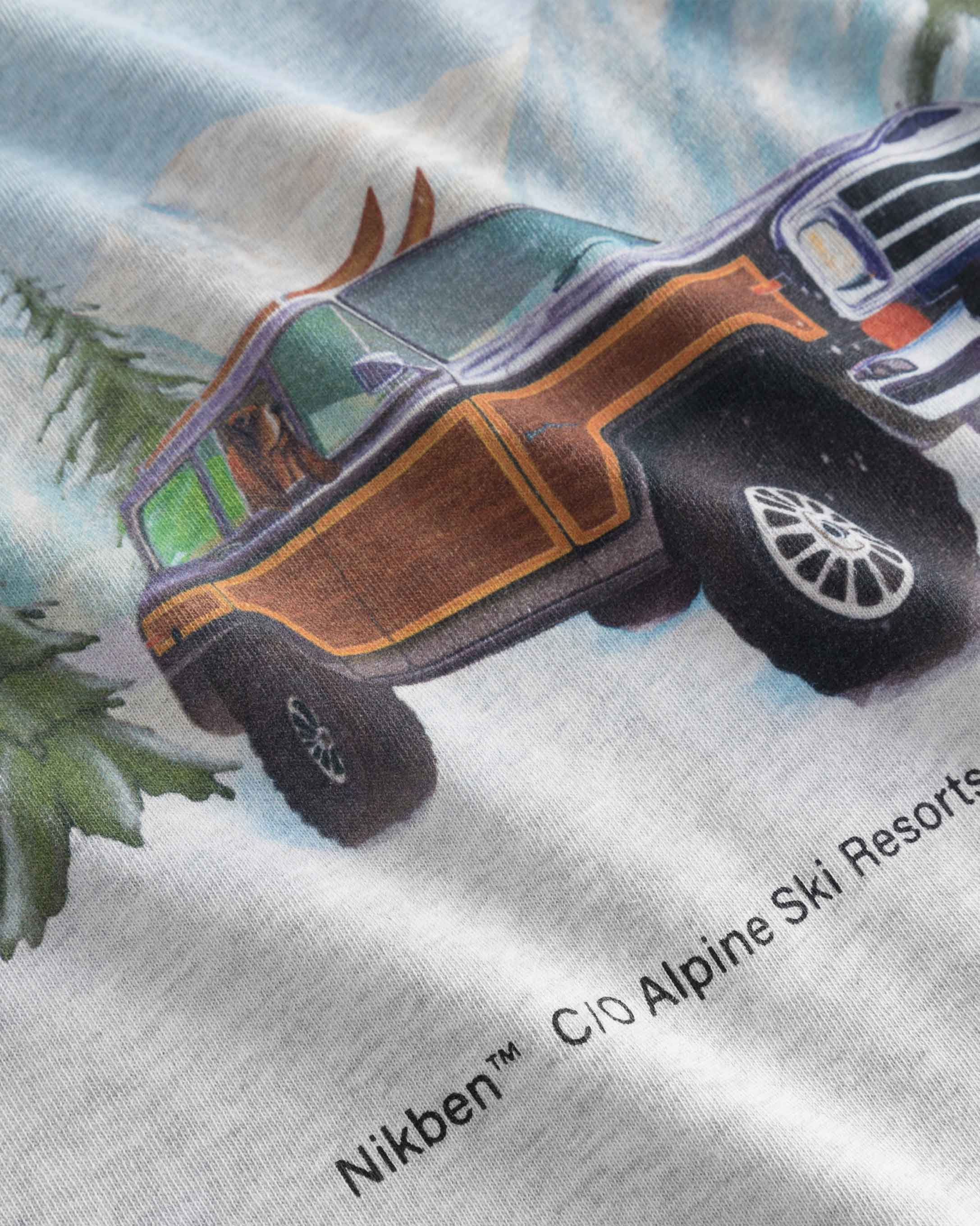 Close up of the car print on a grey t-shirt