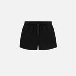Black short length shorts with drawstring and two side pockets