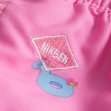 Logo on pink printed kids swim trunks