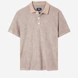 Light brown short sleeve piké shirt in terry toweling fabric.