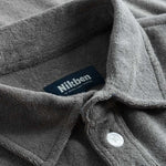 Collar and buttons on grey shirt