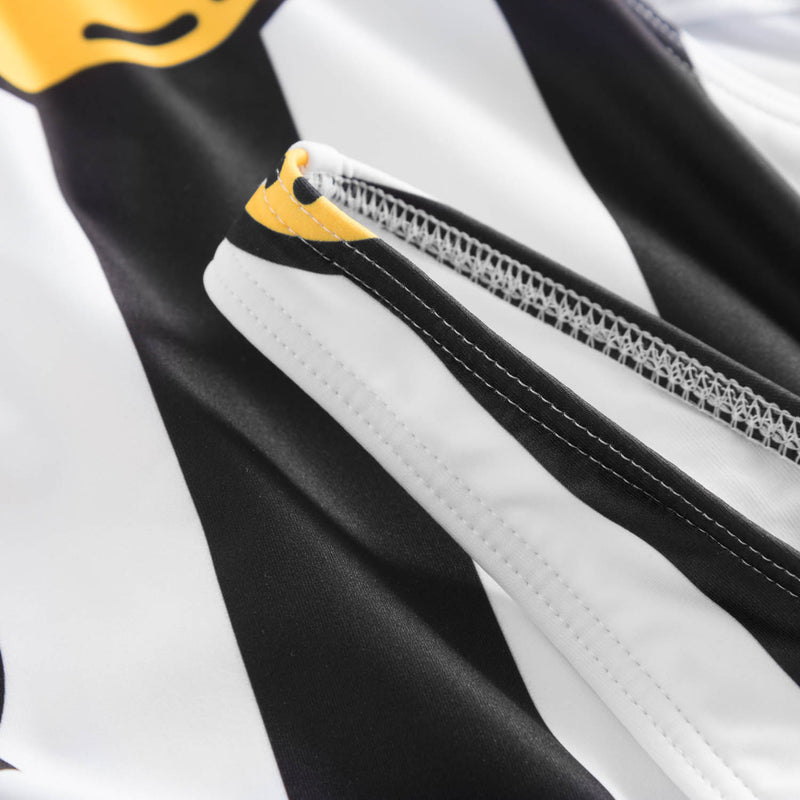 Close up of black-white swimsuit with lemons
