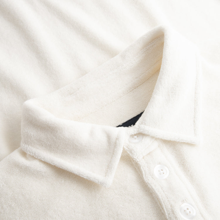 Collar on off white shirt Terry toweling fabric