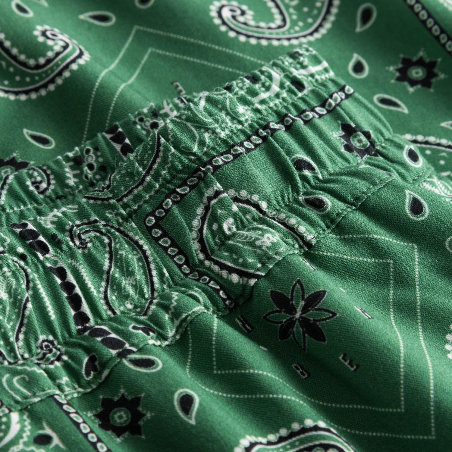 Close up on green patterned vacation pants