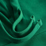 Green drawstrings on green hoodie