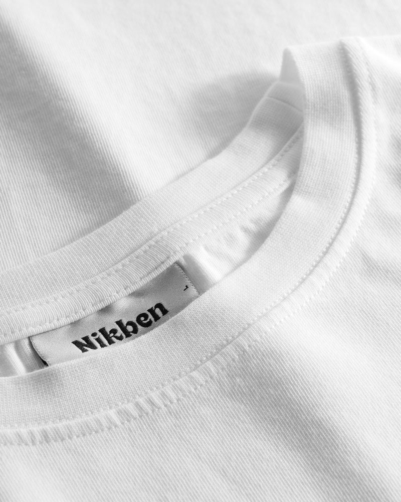 Neck laben on white t-shirt