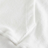 Close up of stitchings on a white hoodie