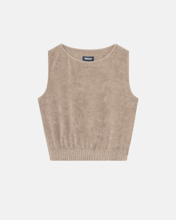 Cashmere colored cropped tank top in terry towelling fabric