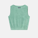 Green cropped tank top in terry towelling fabric