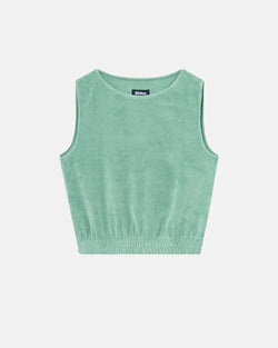 Green cropped tank top in terry towelling fabric