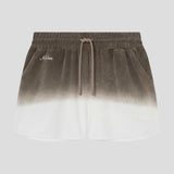 Brown and white low cut shorts in terry toweling fabric with drawstring and two side pockets.