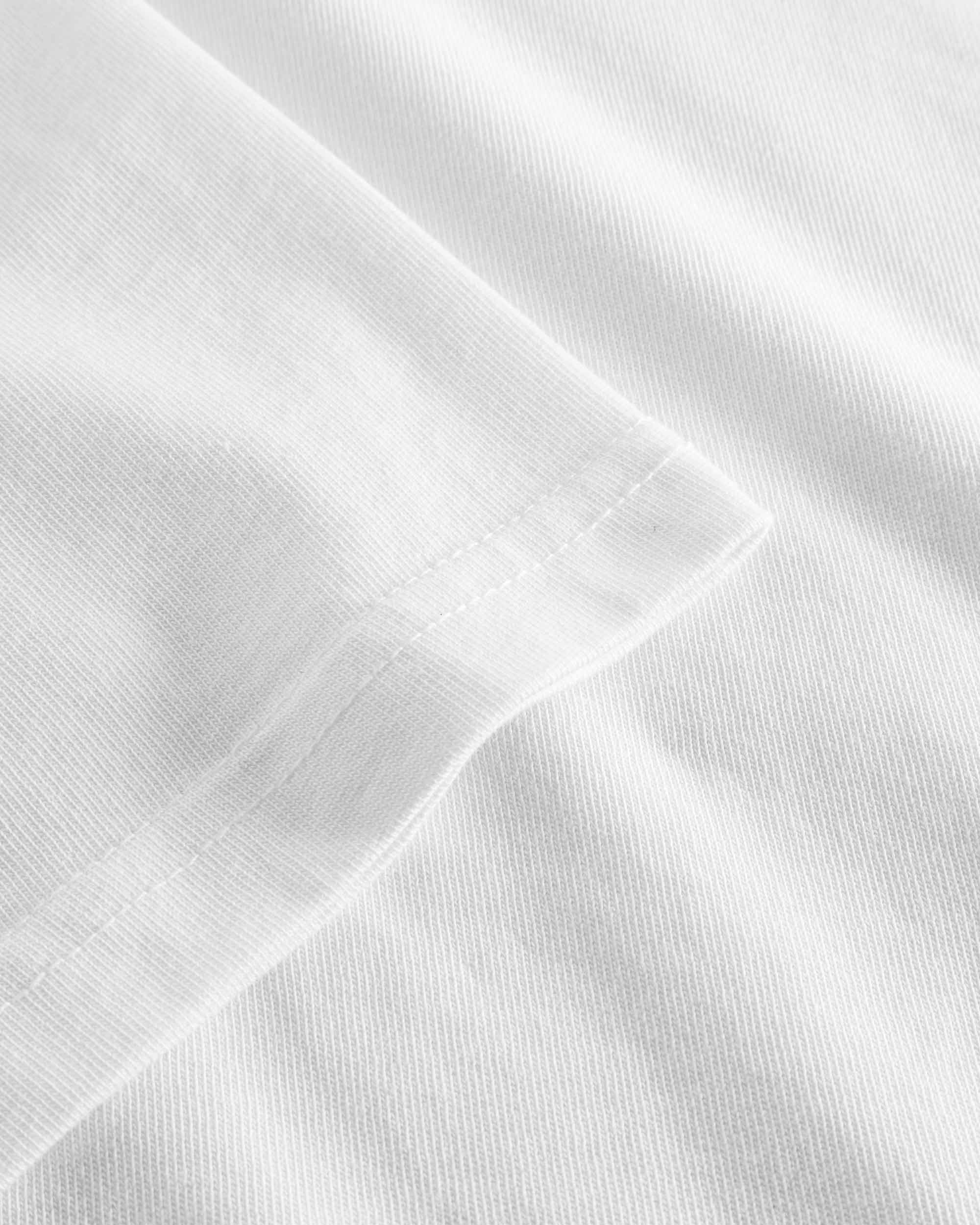 Close-up of sleeve and stitching on white t-shirt