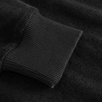 Close-up of ribbed cuffs on a black hoodie.
