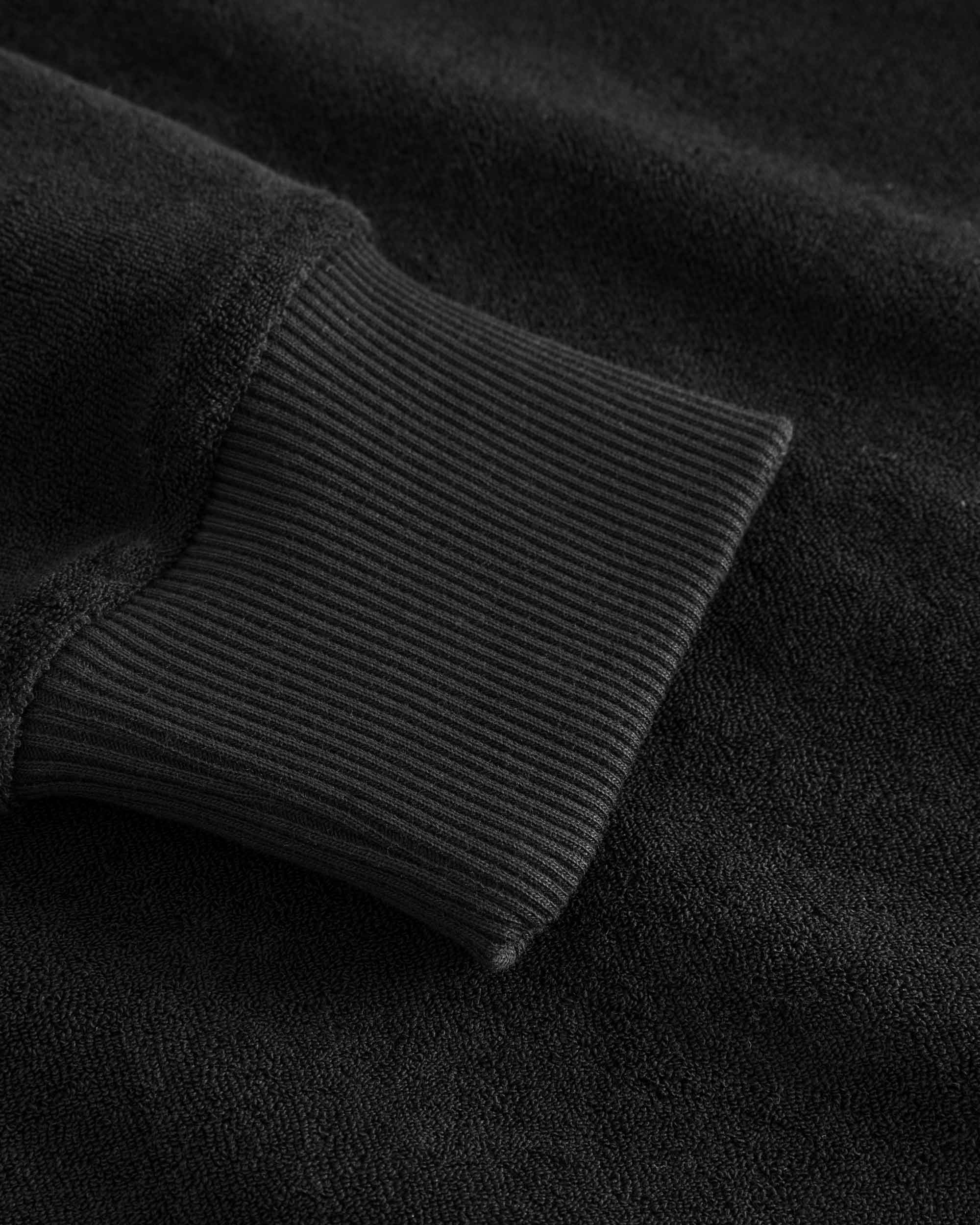 Close-up of ribbed cuffs on a black hoodie.