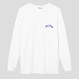 White long-sleeved t-shirt with purple "Nikben" logo on the chest.