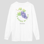 White long-sleeved t-shirt with large back print.