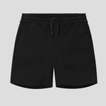Black mid length shorts with drawstring and two side pockets