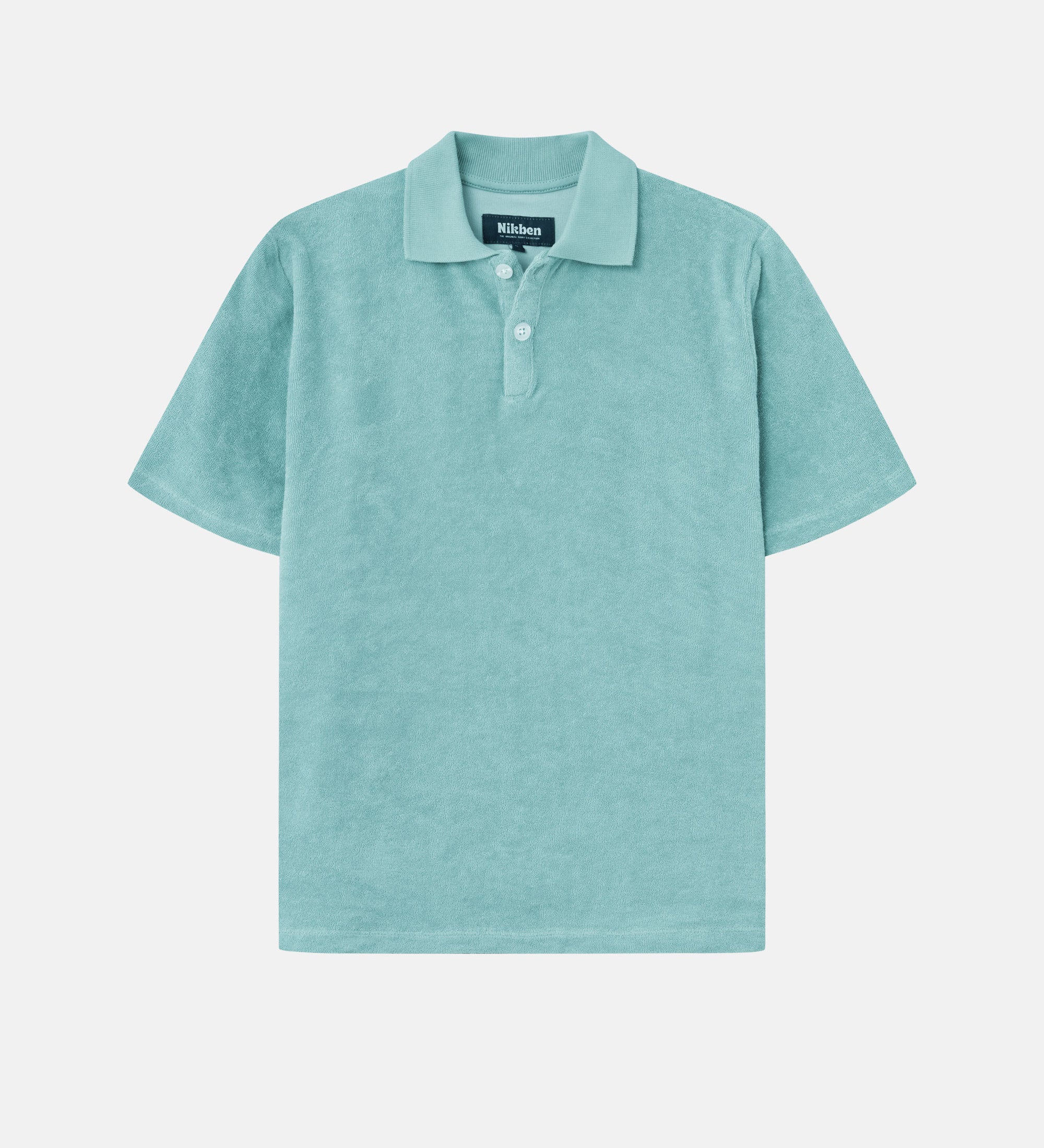 Grey-green short sleeve piké shirt for kids in terry toweling fabric.