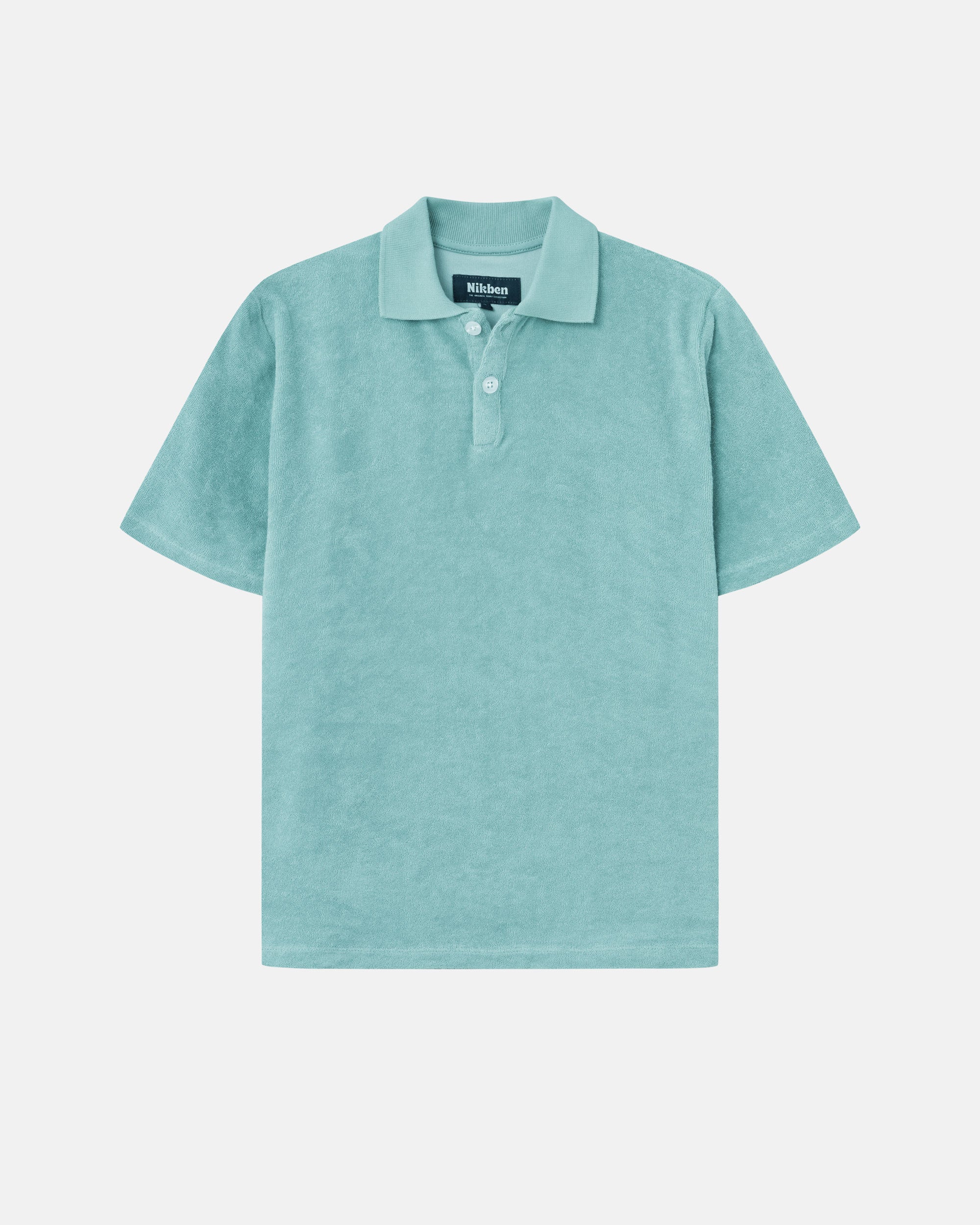 Grey-green short sleeve piké shirt for kids in terry toweling fabric.