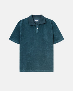 Dark blue short sleeve piké shirt for kids in terry toweling fabric.